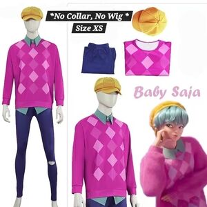BABY SAJA Costume Pink Argyle Sweater with Blue Pants and Yellow Cap